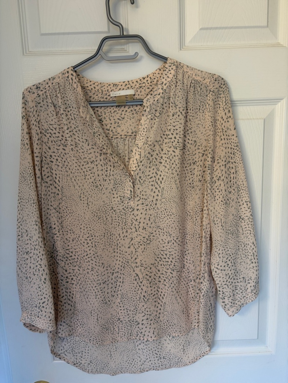 Light Pink Printed V-Neck Women’s Blouse